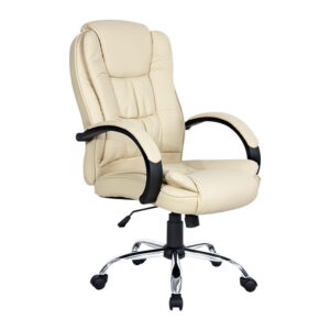 Executive Office Chair High Back PU Leather Tilt Swivel Beige 120kg Capacity