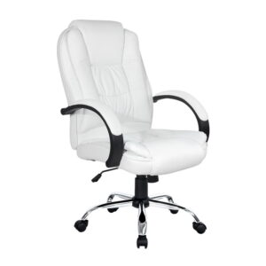 Executive Office Chair High Back Leather Tilt 360 Swivel White 120kg Capacity