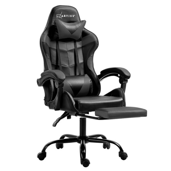 Gaming Office Chair High Back Leather Adjustable Recliner Footrest Grey 80 Characters