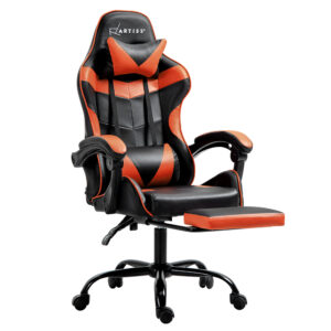 Gaming Office Chair High Back Leather Adjustable Footrest Orange 360 Swivel