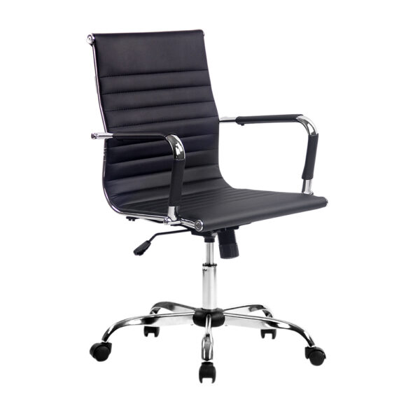 Office Chair PU Leather Mid Back 360° Swivel Height Tilt Adjustable Black