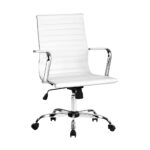 Office Chair PU Leather Mid Back 360° Swivel Height Tilt Adjustable White