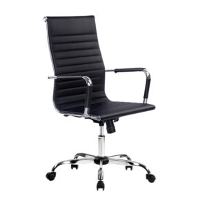 Office Chair High Back PU Leather 360° Swivel Tilt Chrome Base Black 120kg