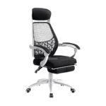 Mesh Office Chair Recliner 150° Tilt Lumbar Support Retractable Footrest Black White