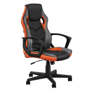 Gaming Office Chair High Back PU Leather Mesh 360 Swivel Orange Adjustable