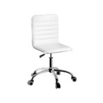 Office Chair PU Leather Adjustable Low Back 360 Rotatable White 5 Wheels