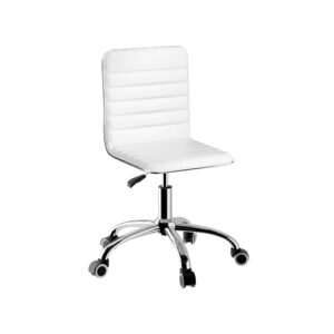 Office Chair PU Leather Adjustable Low Back 360 Rotatable White 5 Wheels