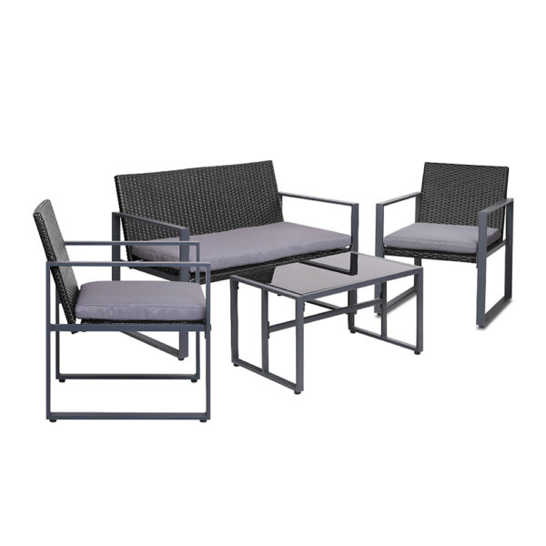 4PC Rattan Outdoor Furniture Set UV Resistant Cushioned Patio Chairs Table