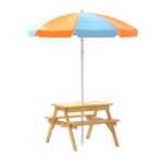 Kids Picnic Table Bench Set with Umbrella Water Sand Storage 3 8 Years Solid Wood