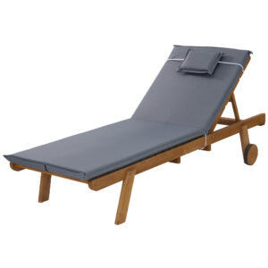 Wooden Sun Lounge Outdoor Day Bed Adjustable Grey Cushion with Wheels Patio