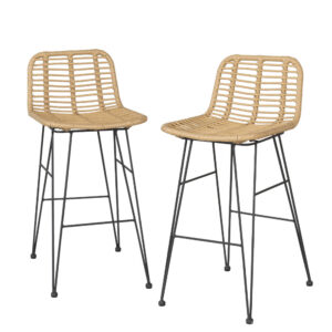 2 Piece Wicker Bar Stools Outdoor Patio Dining Chairs UV Resistant 150KG Capacity