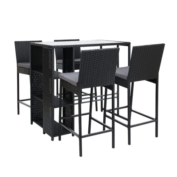 Wicker Outdoor Bar Set 5 Piece Table Stools Cushioned Patio Furniture UV Resistant