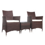 Wicker Outdoor Furniture Set 3PC UV Resistant Cushioned Brown Table Chair