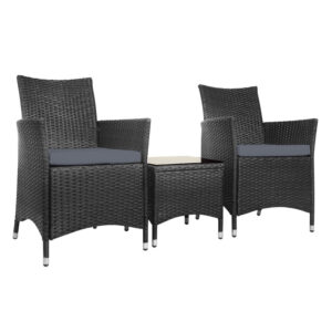 3pc Wicker Bistro Set Outdoor Furniture UV Resistant Cushioned Chairs Table