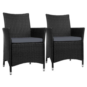 2pc Outdoor Bistro Chairs Set Wicker Patio Dining Cushioned Weather Resistant