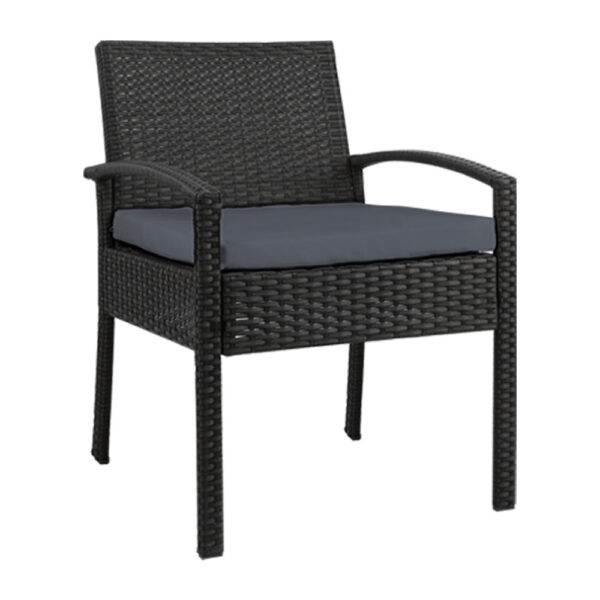 Wicker Bistro Chair Outdoor UV Resistant Cushioned Black 55x55x79cm