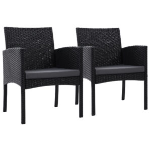 2pc Patio Bistro Chairs Wicker Dining High Density Foam Cushions UV Resistant