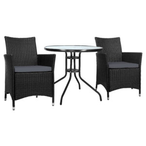 Wicker Bistro Set Outdoor Patio Furniture UV Resistant Cushioned Chairs Table