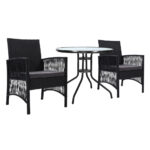 3PC Wicker Bistro Set Outdoor Patio Chairs Cushioned Table Garden Furniture Black