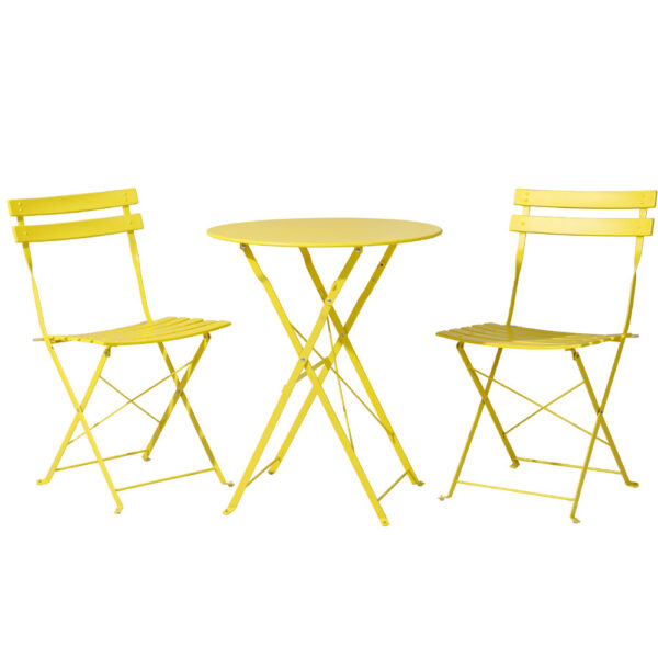 3 Piece Bistro Set Folding Table Chairs Weather Resistant Patio Furniture Yellow