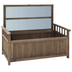 Outdoor Storage Bench Wooden 160L Water Resistant Garden Chest 220kg Capacity