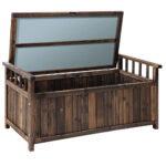 Outdoor Storage Bench 160L Wooden Garden Chest 220kg Capacity Water Resistant