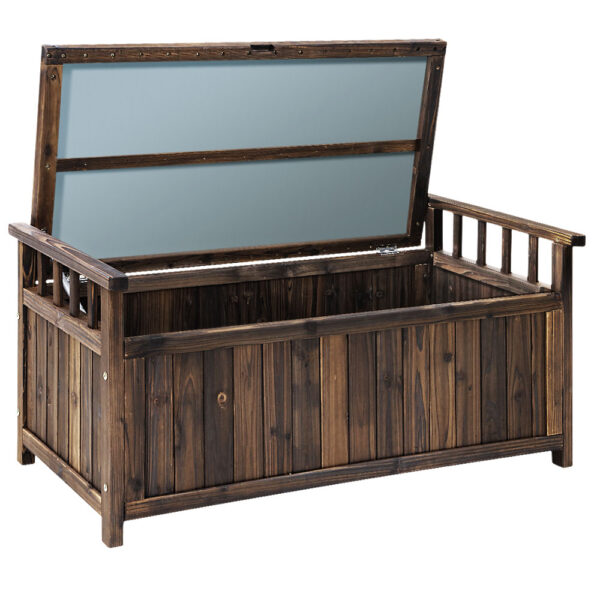 Outdoor Storage Bench 160L Wooden Garden Chest 220kg Capacity Water Resistant