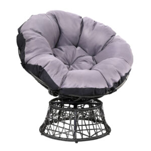 Papasan Chair Outdoor Lounge Wicker 360 Rotatable UV Resistant Black 85x73x89cm