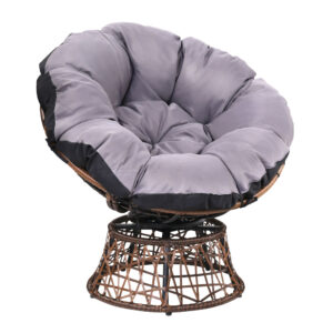 Papasan Chair Outdoor Lounge Wicker 360 Rotatable 10cm Cushion Brown