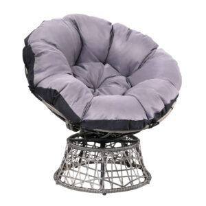 Papasan Chair Wicker Outdoor Lounge 360 Rotatable UV Resistant Grey Cushion