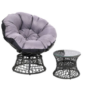 Papasan Chair Set Wicker Lounge 360 Rotatable UV Resistant Cushion Outdoor Patio