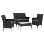 4pc Rattan Outdoor Furniture Set Wicker Lounge Dining Black with Storage Cover