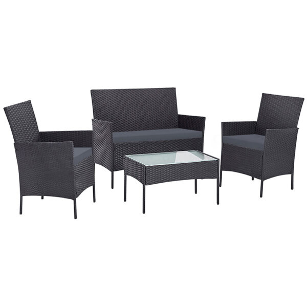 4pc Rattan Outdoor Furniture Set Wicker Lounge Dining Grey with Storage Cover