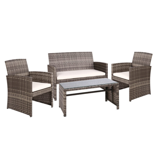 4PC Outdoor Rattan Wicker Lounge Set Patio Furniture UV Resistant Grey Beige