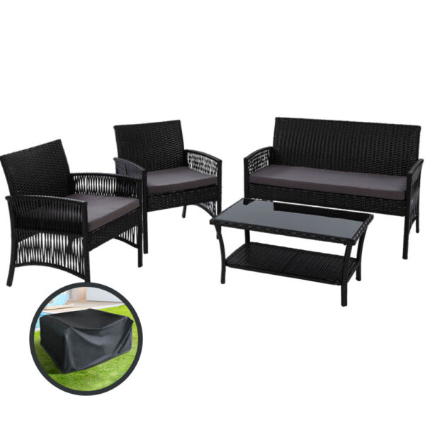 4PC Rattan Outdoor Lounge Set UV Resistant Wicker Patio Furniture with Table