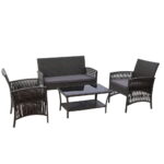 4PC Outdoor Lounge Set Wicker PE Rattan UV Resistant Cushioned Grey Patio Set