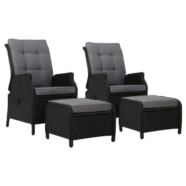 2pc Outdoor Wicker Recliner Chair Set Adjustable Backrest Patio Sun Lounge Sofa