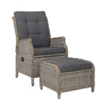 Wicker Recliner Chair Outdoor Sun Lounge with Ottoman UV Resistant Grey 57x61x94cm