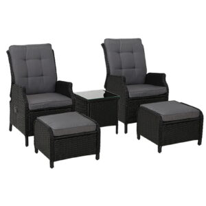 Outdoor Wicker Recliner Set Adjustable Backrest UV Resistant Patio Furniture