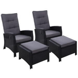 Outdoor Wicker Recliner Chair Set Adjustable Cushion Ottoman Patio Furniture