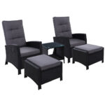 5pc Wicker Lounge Set Outdoor Recliner Chairs Table UV Resistant Black