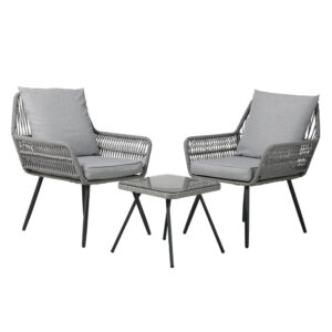 3 Piece Outdoor Bistro Set Wicker Lounge Chairs Table Patio Furniture Weatherproof