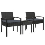 3 Piece Wicker Outdoor Set UV Resistant Cushions Tempered Glass Black 80 Characters