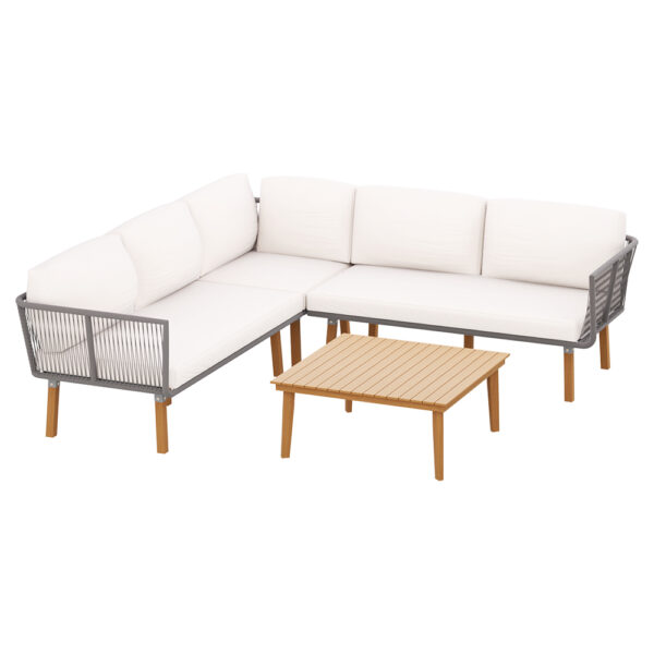 5 Seater Outdoor Sofa Set Aluminum Frame Acacia Wood Table UV Resistant