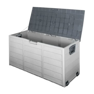 Outdoor Storage Box 290L Weather Resistant Polypropylene Grey with Wheels Handles