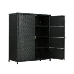 Outdoor Wicker Storage Cabinet 2 in 1 Chest Shed 103x84x40cm UV Resistant Black