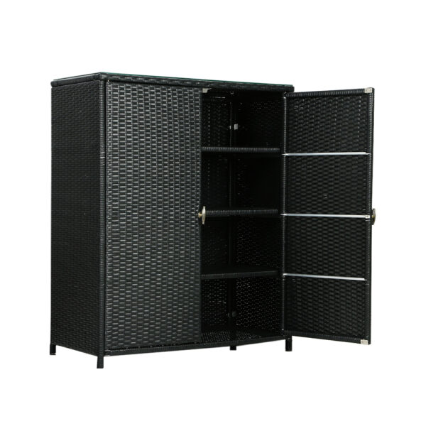 Outdoor Wicker Storage Cabinet 2 in 1 Chest Shed 103x84x40cm UV Resistant Black