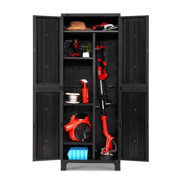 Outdoor Storage Cabinet Tall Lockable Garden Shed Adjustable Shelves Black 173cm