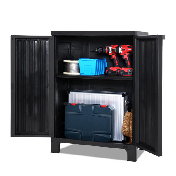 Outdoor Storage Cabinet Lockable Adjustable Shelf Garden Shed Black 37x65x92cm