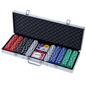 500PC Poker Chip Set Casino  Texas Hold'em Cards Dice Aluminum Case